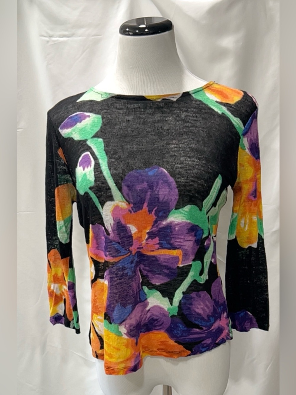 Lauren Ralph Lauren Petite Floral 100% Linen Boatneck Top Blouse Size PS